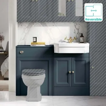 Monaco Inky Blue Traditional Basin Vanity and Back To Wall Unit 1200mm (Excludes Pan & Cistern) - Brushed Brass Accents
