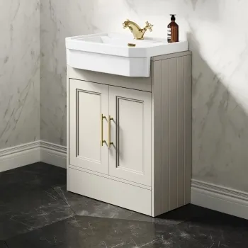 Monaco Chalk White Traditional Basin Vanity 600mm - Brass Knurled Handles