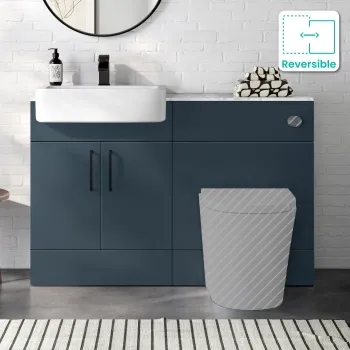 Harper Navy Blue Basin Vanity with Marble Top & Back To Wall Unit 1200mm (Excludes Toilet) - Black Accents