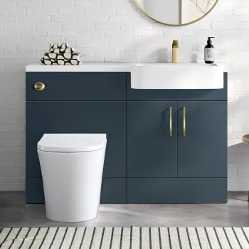 Harper Navy Blue Combination Vanity Basin and Tucson Toilet 1200mm - Brushed Brass Accents - Right Handed