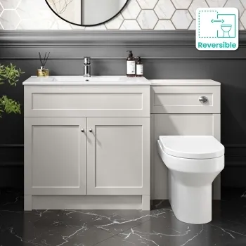 Milos Cotton White Combination Vanity Basin and Denver Toilet 1300mm - Chrome Handles