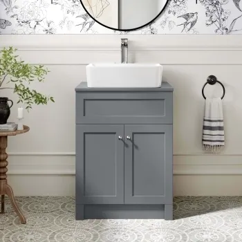 Milos Fog Grey Vanity with Troy Basin 600mm - Brushed Handles