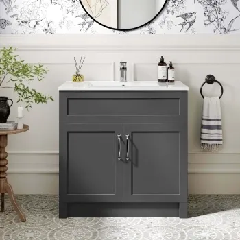 Milos Slate Grey Basin Vanity 800mm - Traditional Handles