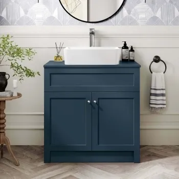 Milos Navy Blue Vanity with Troy Basin 800mm - Brushed Handles