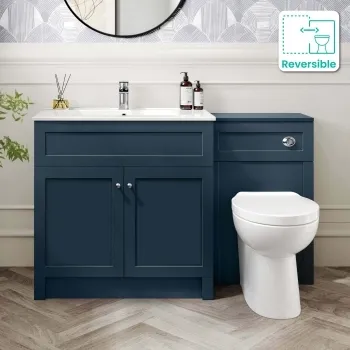 Milos Navy Blue Combination Vanity Basin and Austin Toilet 1300mm - Chrome Handles