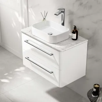 Omaha Gloss White Wall Hung Drawer Vanity with Marble Top & Marin Basin 800mm