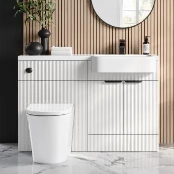 Sicily Fluted Coastal White Combination Vanity Basin and Boston Toilet 1200mm - Black Accents - Right Handed