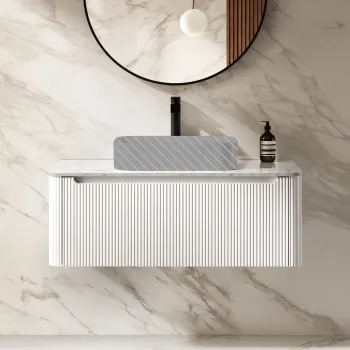Sorrento Fluted Coastal White Wall Hung Drawer Vanity with Marble Top 1000mm - Excludes Counter Top Basin