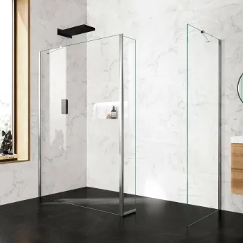 Copenhagen Easy Clean 8mm Walk In Shower Enclosure 1400mm & 700mm Glass with Pivotal Return Panel