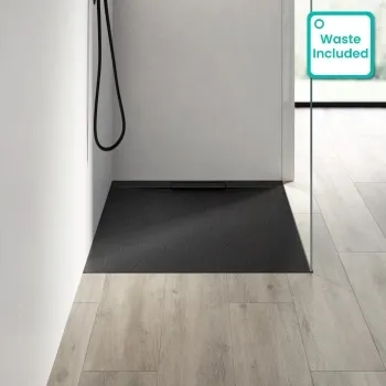 Tokyo Rectangular Matt Black Slate Texture Stone Shower Tray 1000x700mm
