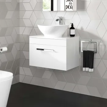 Avon Gloss White Wall Hung Drawer Vanity with Oval Counter Top Basin 600mm