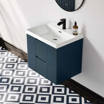 Crete Fluted Navy Blue Wall Hung Basin Drawer Vanity 600mm
