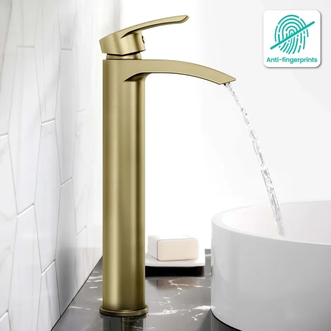 Spey Brushed Brass High Rise Basin Mixer Tap