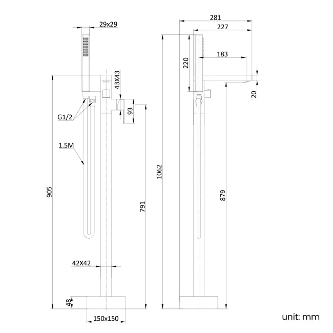Tamar Brushed Brass Freestanding Bath Shower Mixer Tap