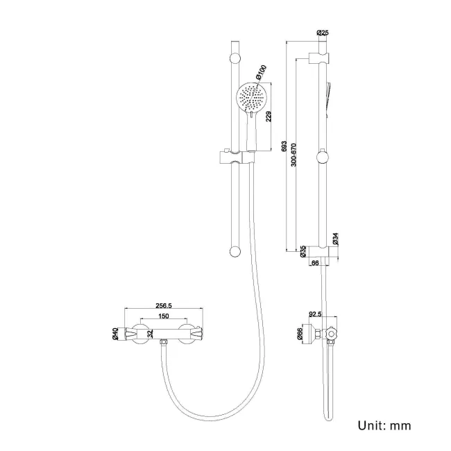 Lismore Matt Black Round Thermostatic Bar Shower Set