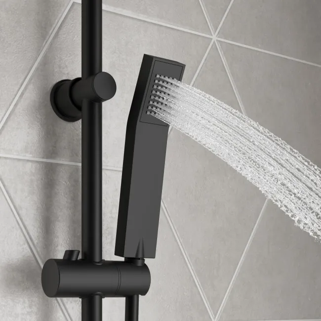 Lismore Square Matt Black Shower Riser Kit