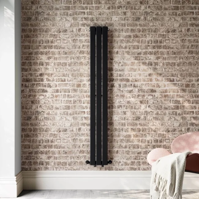 Faro Matt Black Single Flat Panel Vertical Radiator 1600x210mm