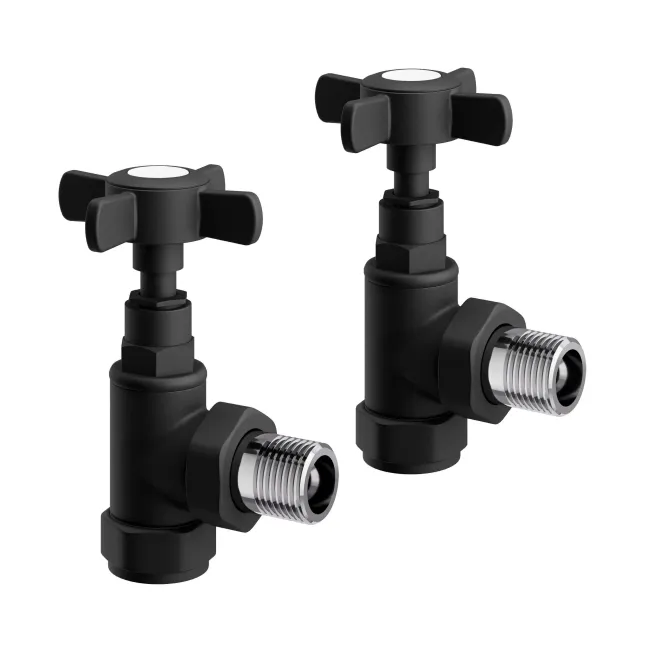 Matt Black Angled Traditional Manual Radiator Valves (Pair) Standard 15mm