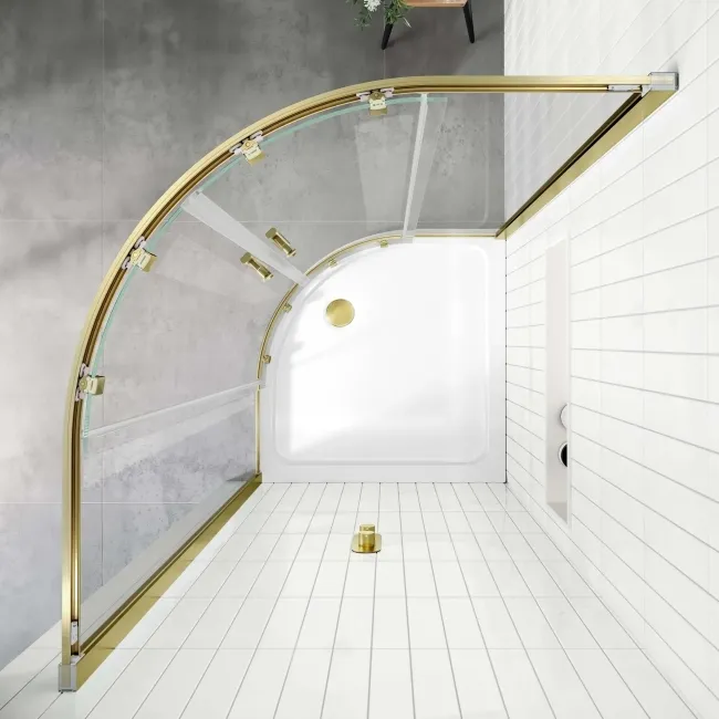 Hamburg Brushed Brass Easy Clean 8mm Quadrant Shower Enclosure 800x800mm - Easy Fix Feature