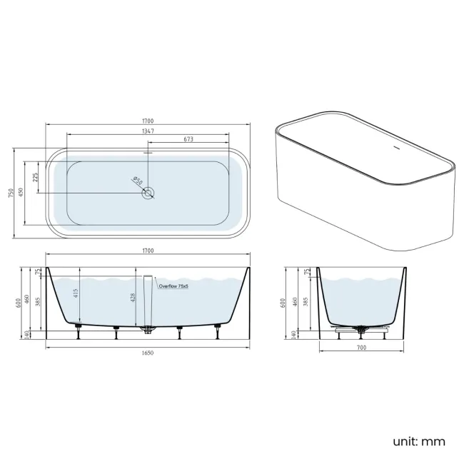 Bond 1700mm Freestanding Bath