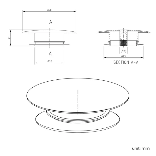 Matt Black Dome Top for Modern Freestanding Bath Waste