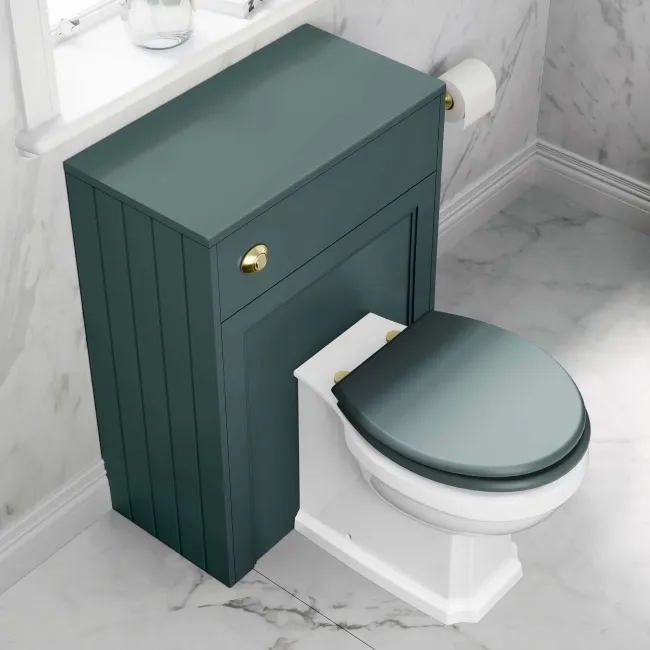 Hudson Traditional Midnight Green Wooden Soft Close Seat with Brushed Brass Hinges