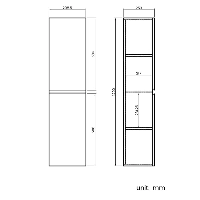 Trent Gloss White Wall Hung Tall Cabinet 1200x300mm