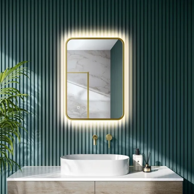 Mila Brushed Brass Backlit llluminated LED Mirror 700x500mm