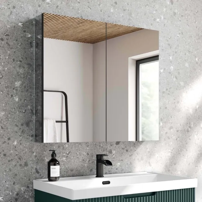 Esme Matt Black Recessed Mirror Cabinet 700x800mm