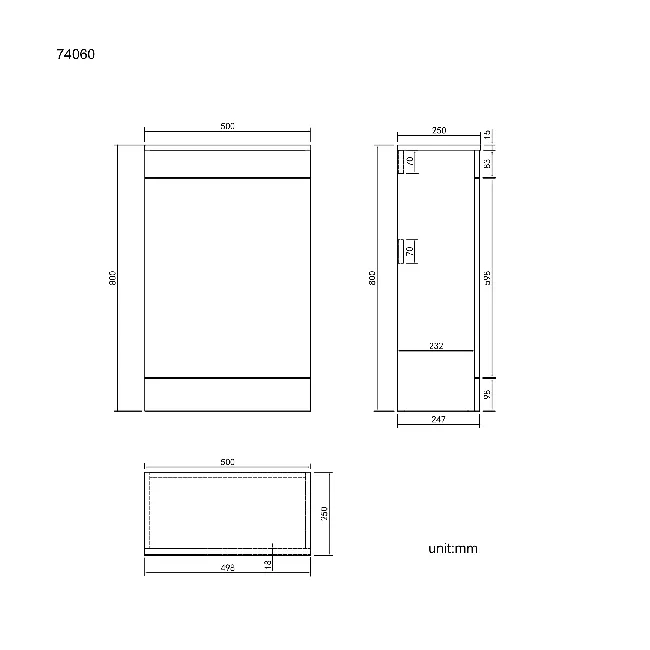 Avon & Trent Stone Grey Slimline Back To Wall Toilet Unit 500mm
