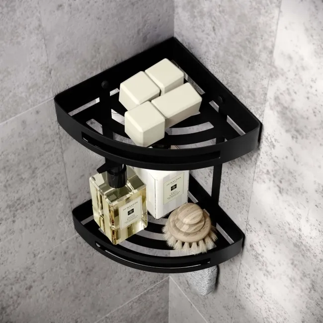 Ivy Matt Black Double Corner Shower Basket