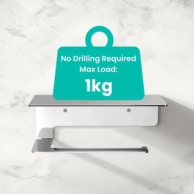 Remi Easy Fix Chrome Toilet Roll Holder with Shelf
