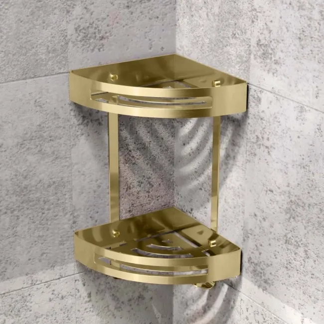 Ivy Brushed Brass Double Corner Shower Basket