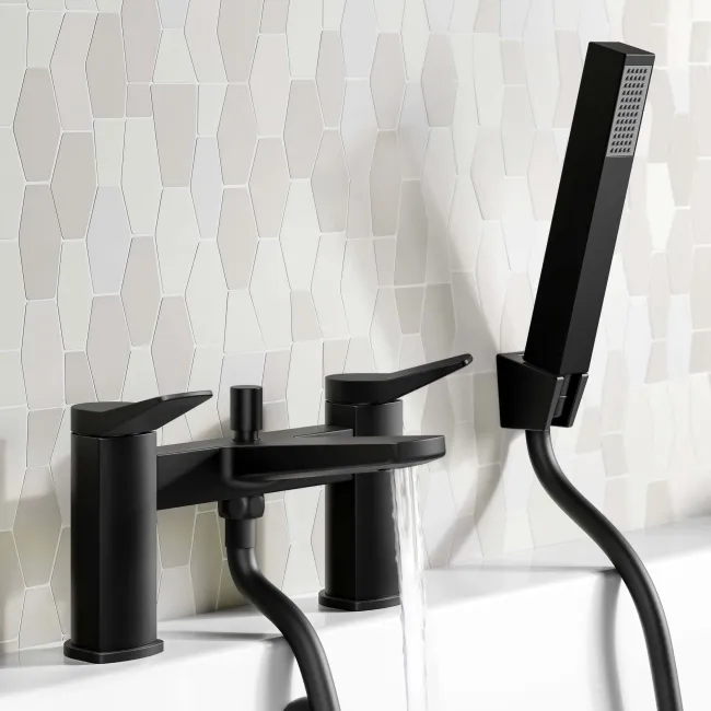 Aire Matt Black Basin & Shower Bath Mixer Tap Set