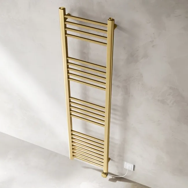 Barcelona Electric Brushed Brass Straight Heated Towel Rail 1600x400mm