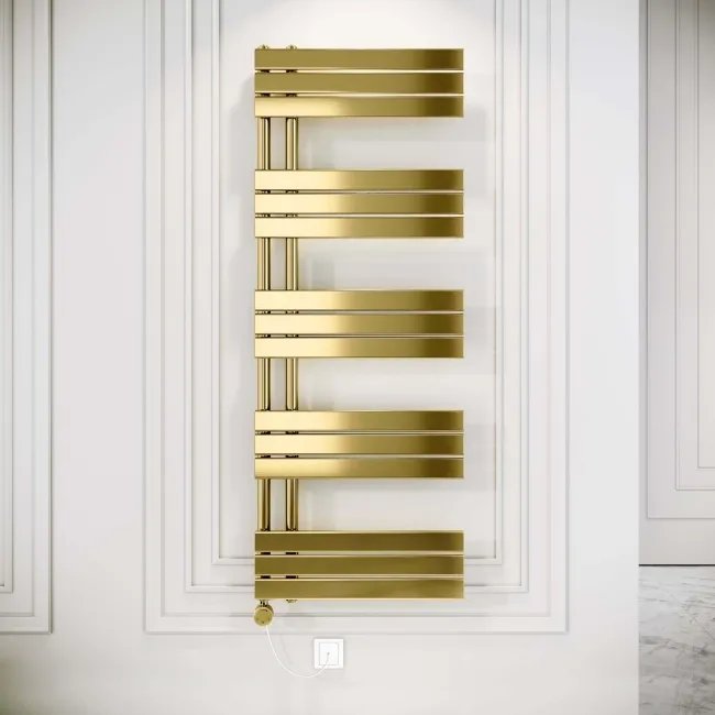 Seville Electric Brushed Brass Designer Flat Panel Heated Towel Rail 1600x600mm