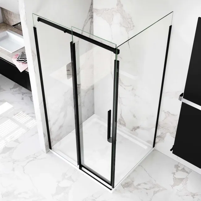 Stockholm Matt Black Easy Clean 8mm Frameless Sliding Shower Enclosure 1000x800mm
