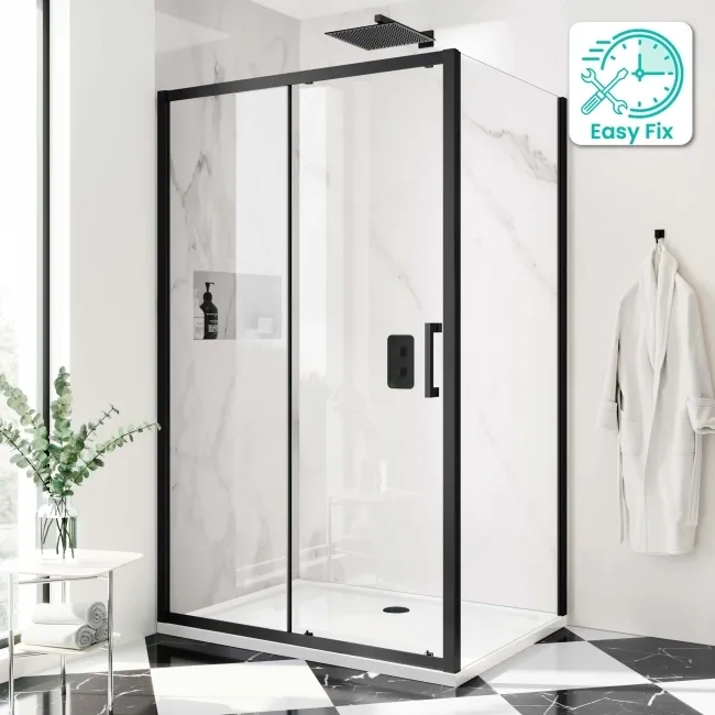 Hamburg Matt Black Easy Clean 8mm Sliding Shower Enclosure 1200x800mm - Easy Fix