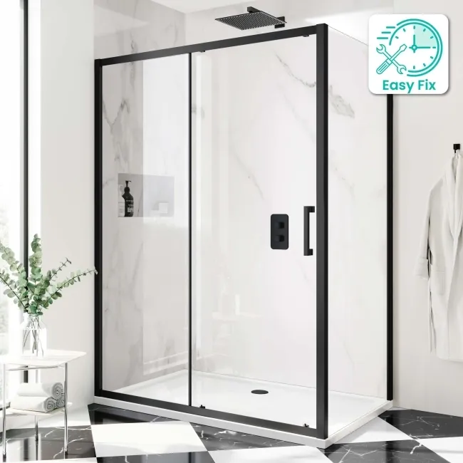 Hamburg Matt Black Easy Clean 8mm Sliding Shower Enclosure 1400x800mm - Easy Fix