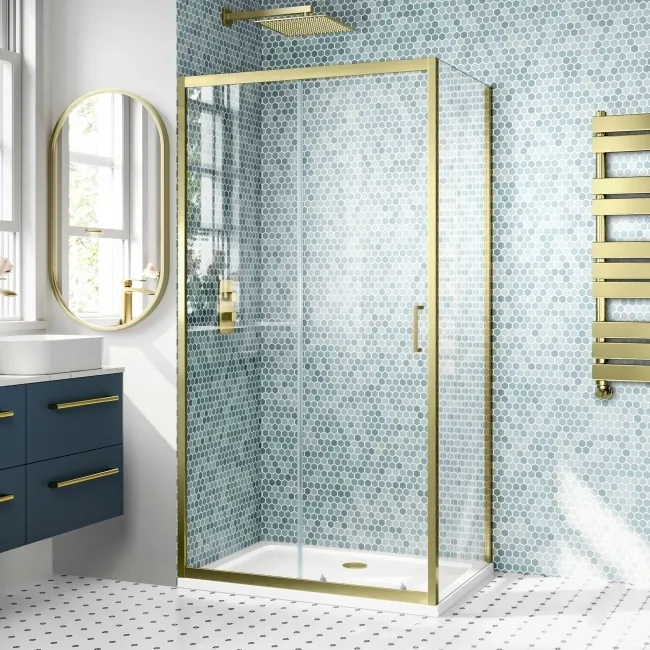 London Brushed Brass 6mm Sliding Shower Enclosure 1000x700mm