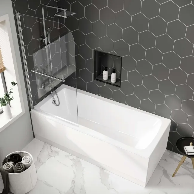 Hereford 1800x800 Square Shower Bath & 6mm Easy Clean Screen with Rail