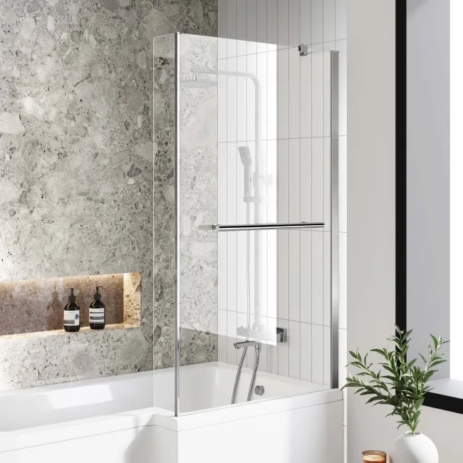 L Shaped 1700 Shower Bath & 4mm Fixed Screen with Rail - Right Handed