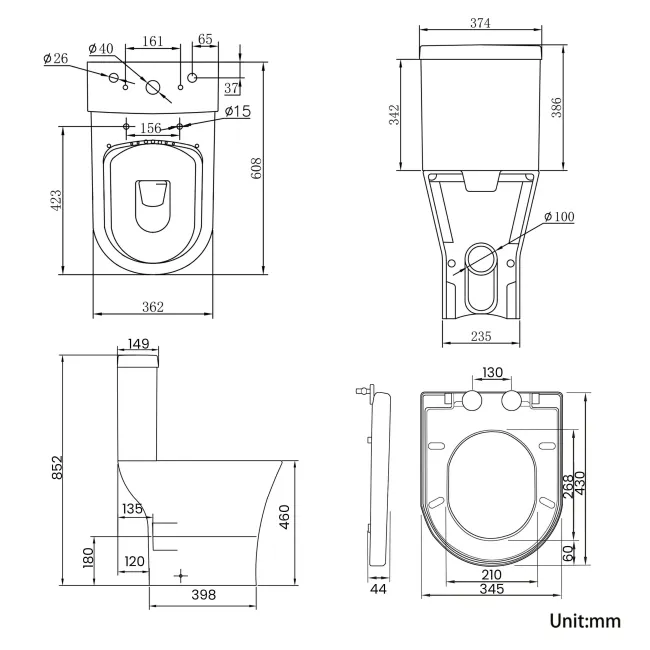 Orlando Rimless Comfort Height Close Coupled Toilet With Soft Close Seat
