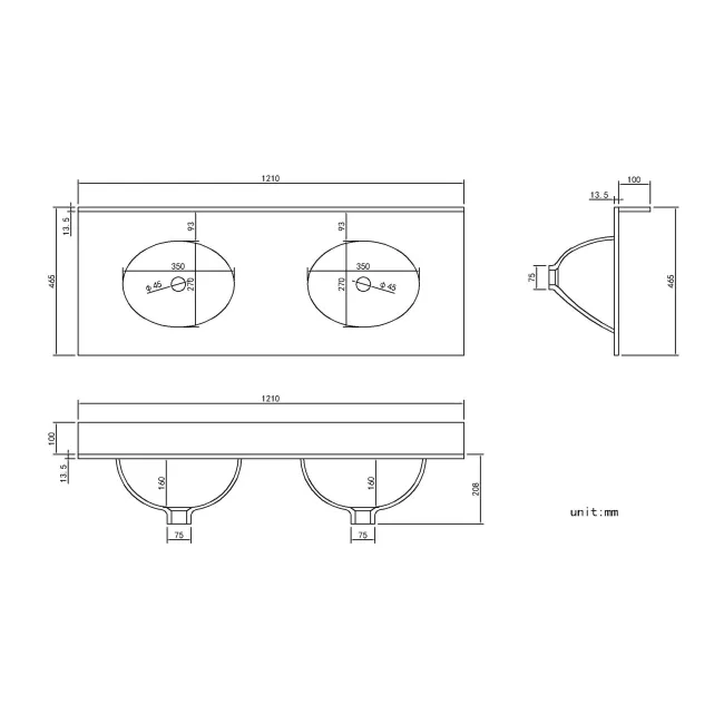 Lucia Graphite Grey Double Vanity with Marble Top & Undermount Basins 1200mm - Brushed Brass Accents