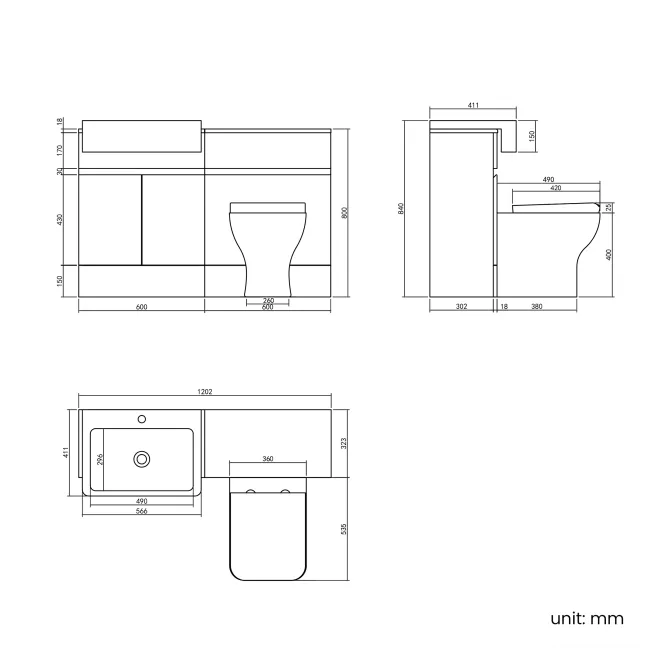 Foster Tungsten Grey Combination Vanity Basin and Houston Toilet 1200mm