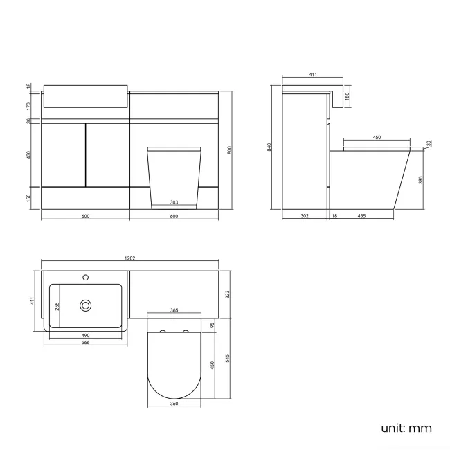 Foster Tungsten Grey Combination Vanity Basin and Boston Toilet 1200mm