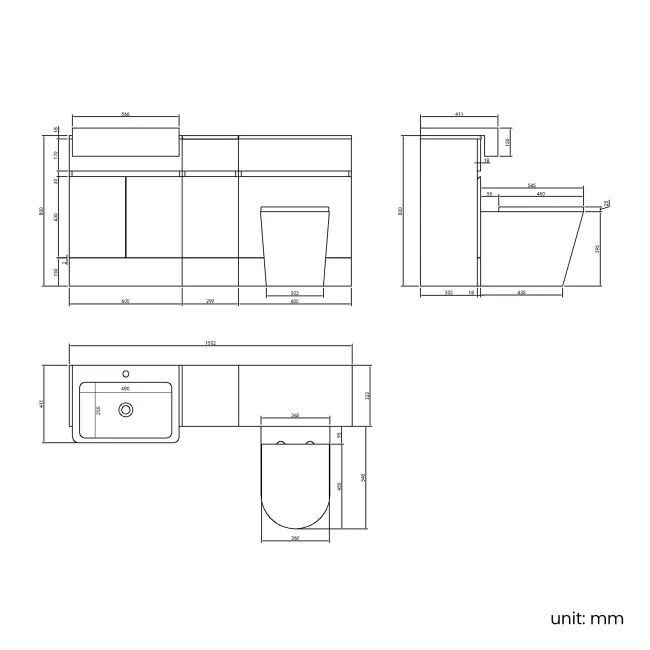 Foster Tungsten Grey Combination Vanity Basin and Boston Toilet 1500mm