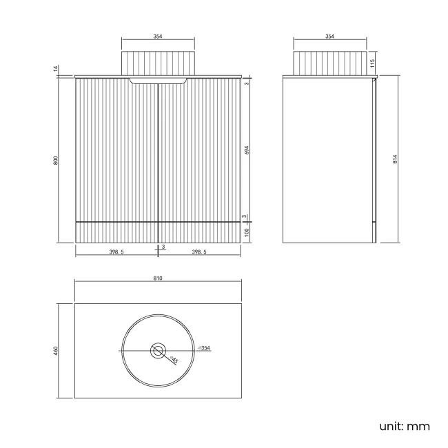 Crete Fluted Charcoal Elm Vanity with Marble Top & Nevis Basin 800mm