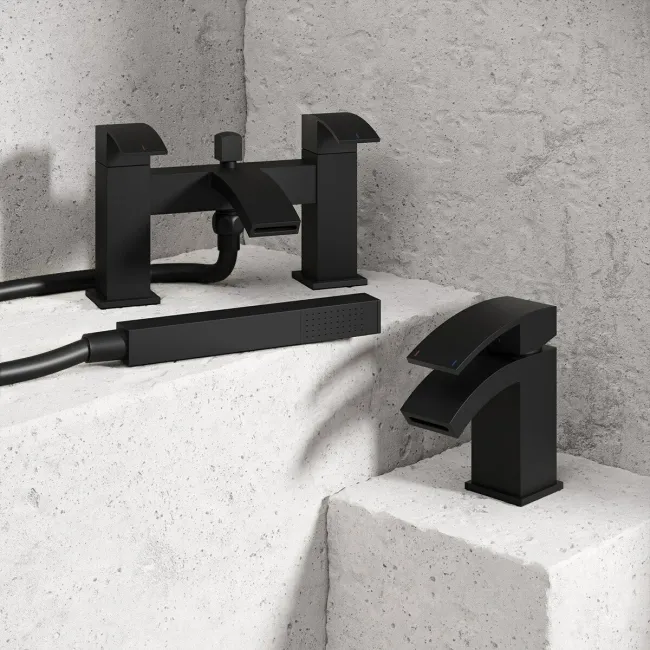 Welland Matt Black Basin & Shower Bath Mixer Tap Set