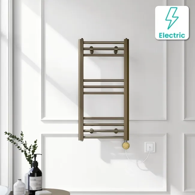 Barcelona Electric Antique Gold Straight Heated Towel Rail 800x400mm